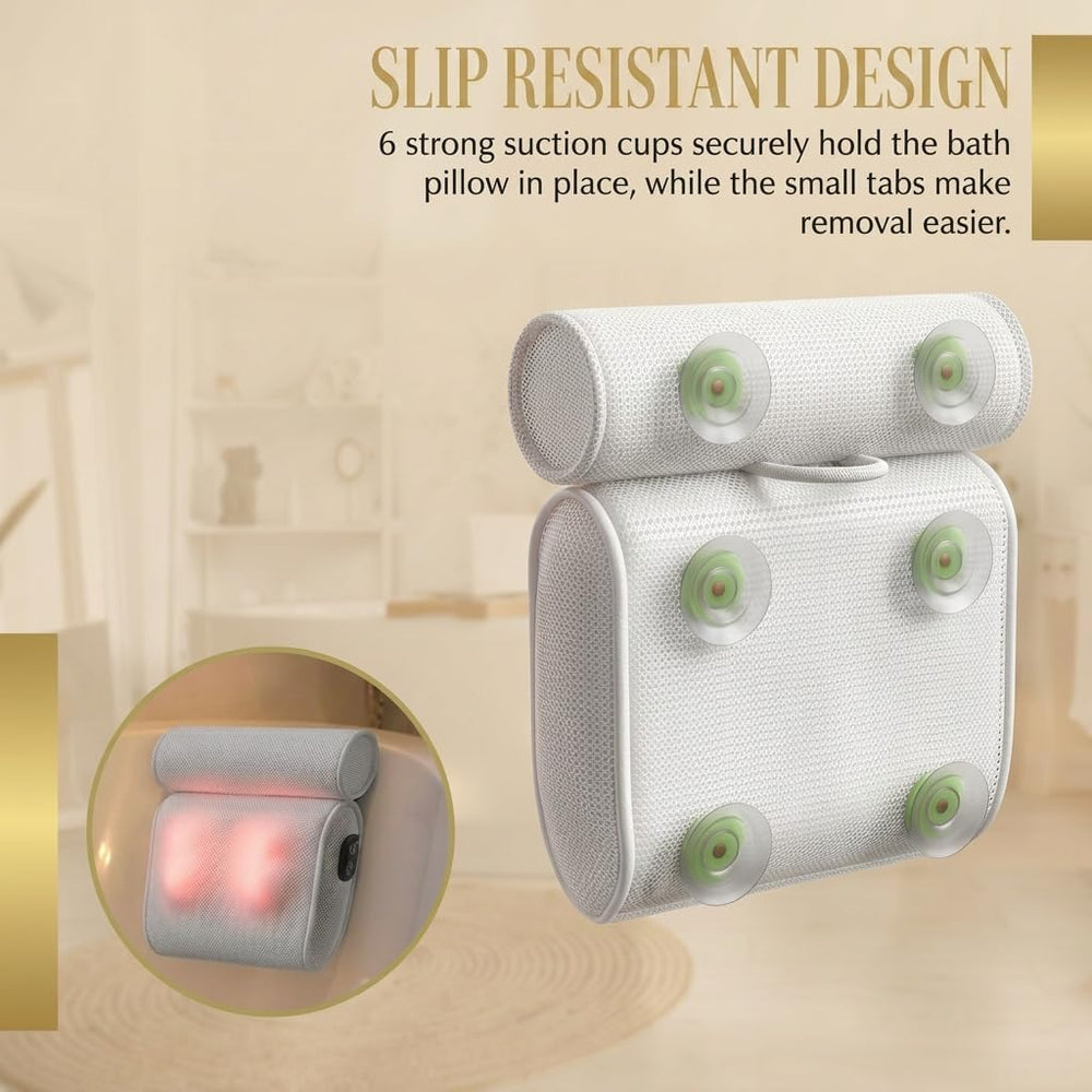 MONET Massaging Bath Pillow — Shiatsu Neck and Back Massager for Tub with 2 S...