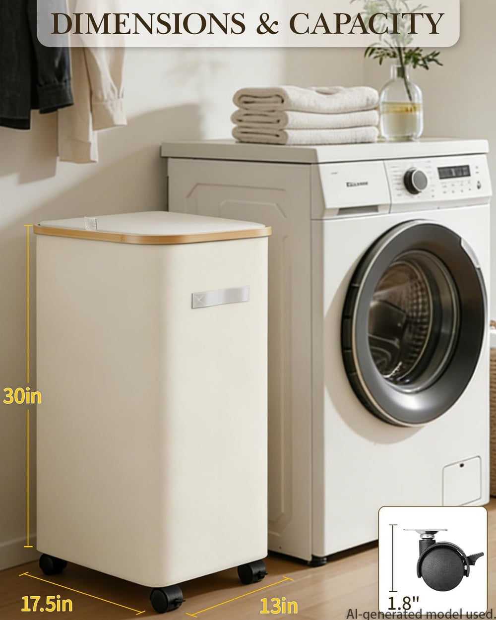 Laundry Basket with Wheels, 110L Large Rolling Laundry Hamper for Dorm