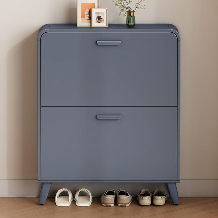 2 Tier Slim Shoe Cabinet with Flip Drawers, Entryway Shoe Storage