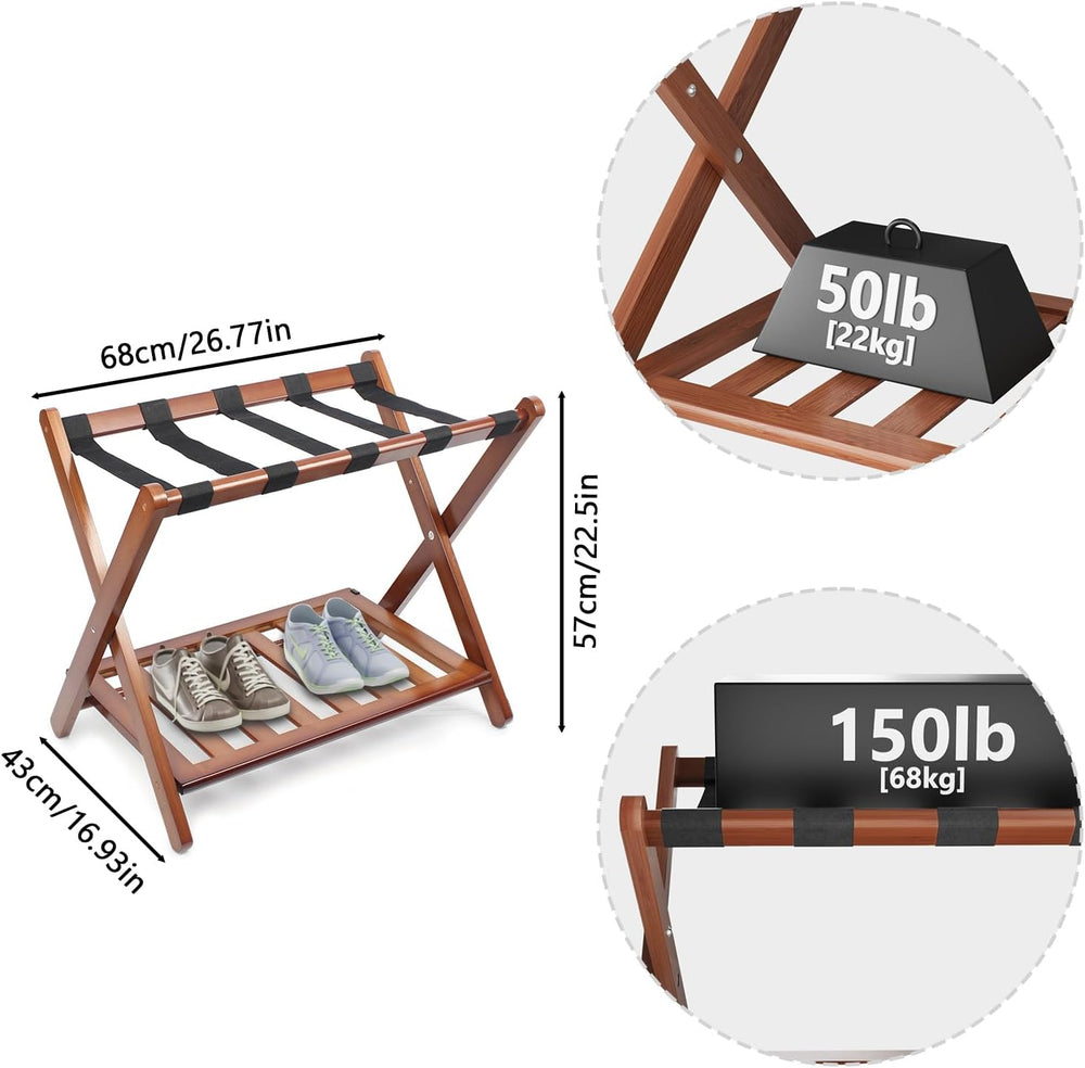 Smuxee Fully Assembled Walnut Luggage Rack, Upgraded Bamboo Foldable Suitcase...