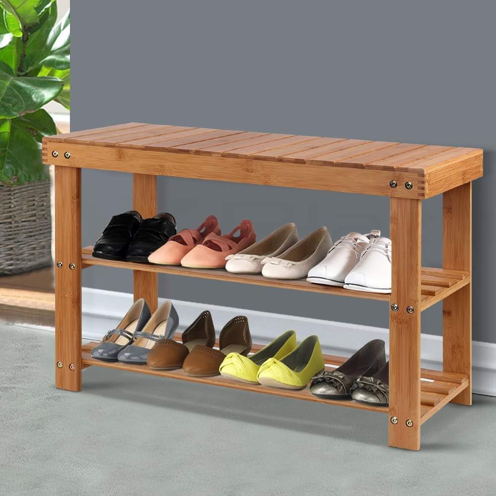 Artiss Shoe Rack Bench, Bamboo Shoes Storage Cabinet Organiser Benches Seat O...
