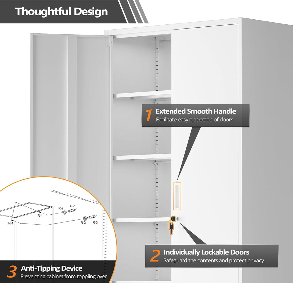 VINGLI Metal Garage Storage Cabinet with 2 Doors and 5 Adjustable Shelves, 71...