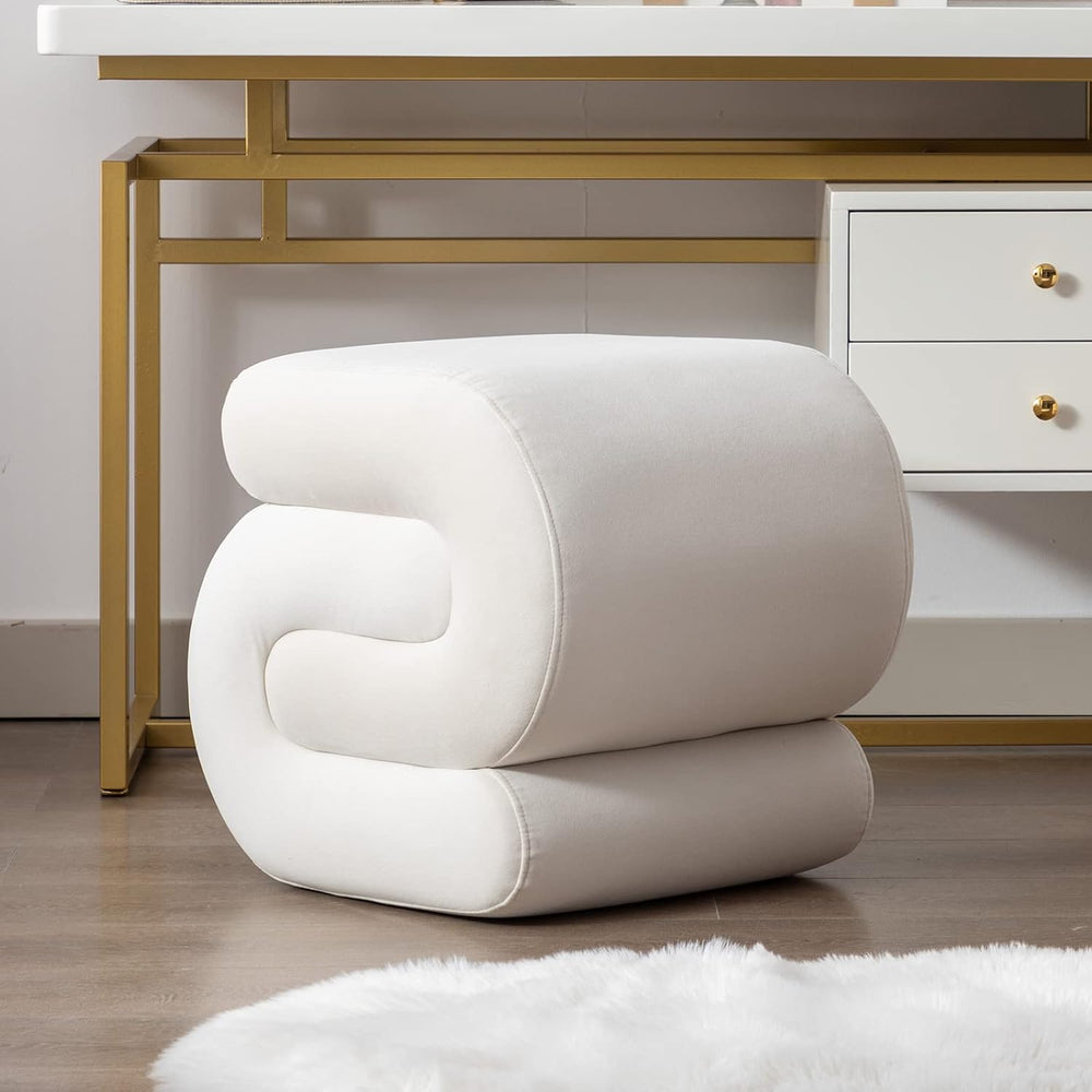 KIVENJAJA Velvet Vanity Stool, Modern S-Shaped Pouf Ottoman Footrest Makeup C...