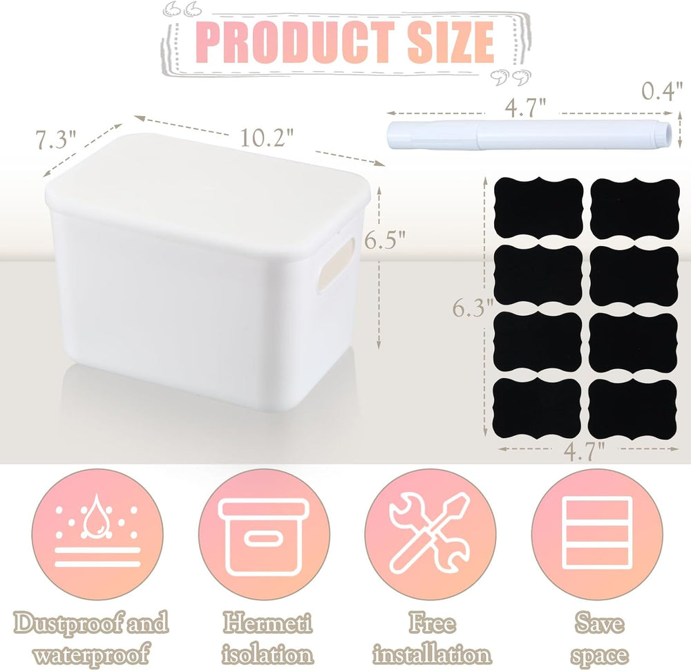 BBTO 8 Pcs White Plastic Storage Bins with Lids Organizing Container with Han...