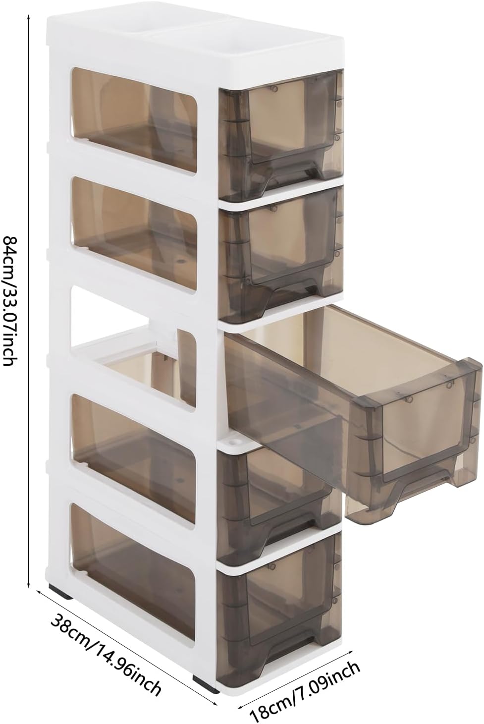 5 Drawers Storage Cabinet, Floor Standing Cabinet with Top Notch Storage Spac...