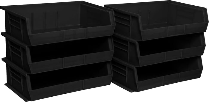 Akro-Mils 30255 AkroBins Plastic Storage Bins, 11"x16"x5", Black, 6-Pack