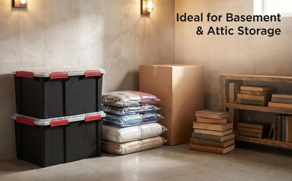 2 Pack 20 Gallon Stackable Plastic Storage Bins with Gasket Lids, Black