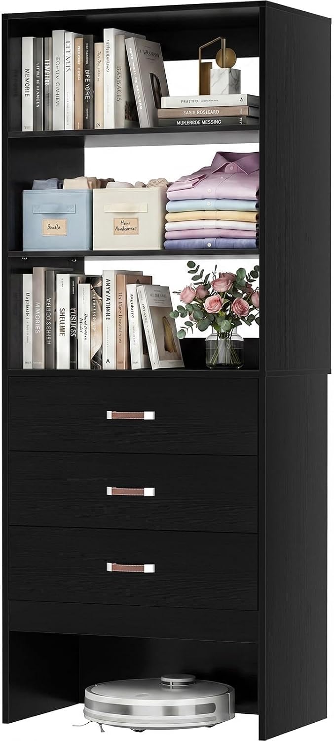 Freestanding 1.8FT Closet System with Leather Handles for Small Space Black