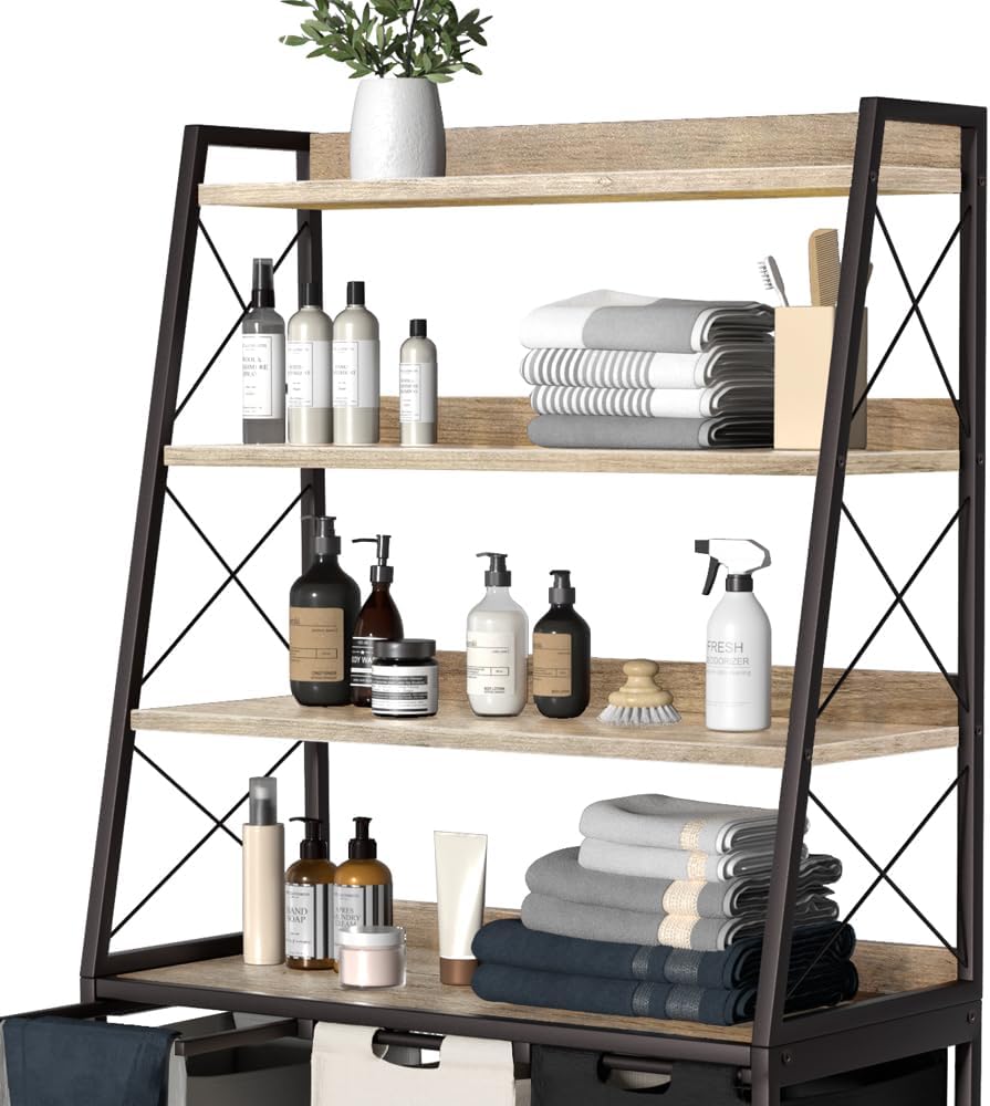 Herture Laundry Basket, 3 Section Laundry Hamper with 4 Tiers Shelf, Pull-Out...