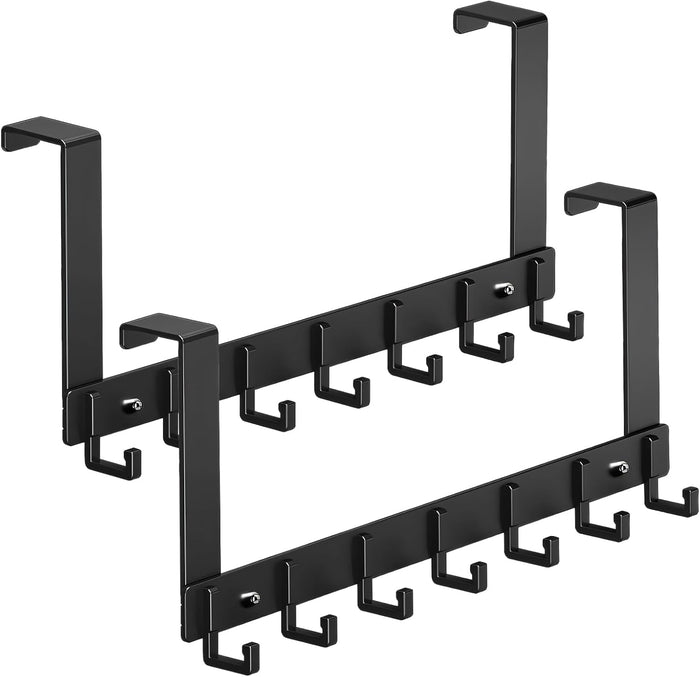 Over Door Hooks, 2 Packs Heavy Duty Over Door Hanger with Rust Resistant Finish, 7 Hooks Aluminum Over Doors Coat Hooks Storage for Coats, Hats, Bags, Clothes, Towels