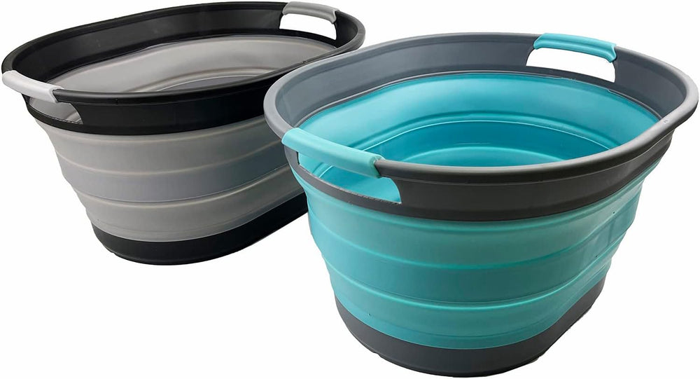 SAMMART 23L (6 Gallons) Set of 2 Collapsible Plastic Laundry Basket - Oval Tu...