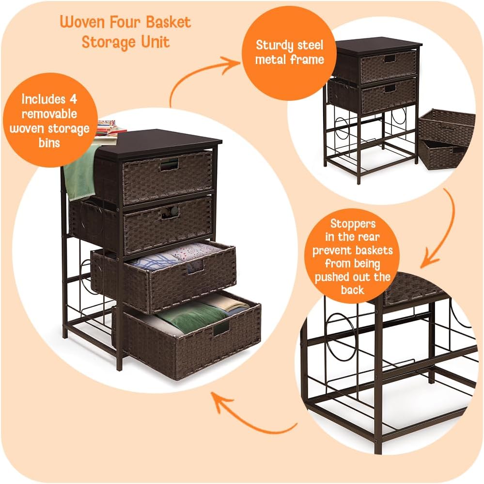 Badger Basket August Collection Tall 4-Basket Storage Unit, Espresso, Functio...