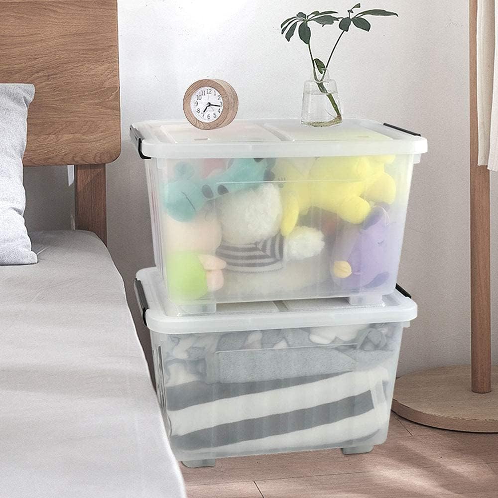 35 Quart Plastic Wheeled Storage Bin, 4 Pack Latching Storage Box