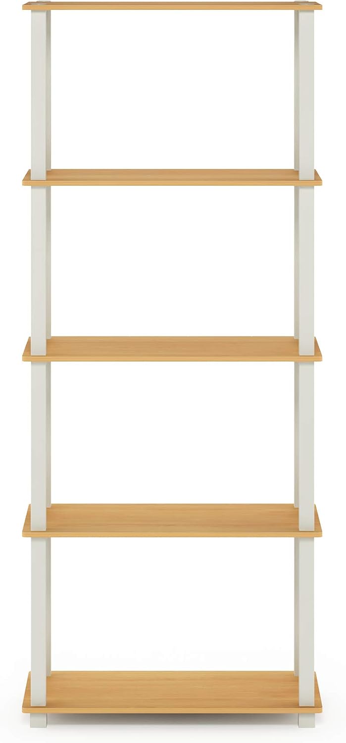 Furinno Turn-S-Tube Toolless Assembly 5-Tier Oak Storage Shelves with Square ...