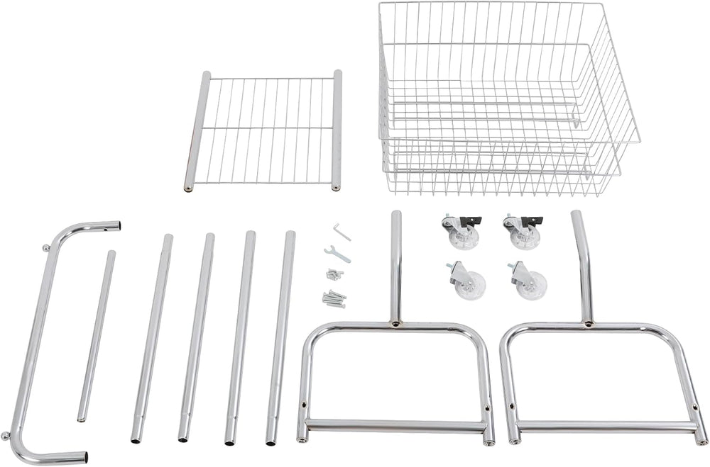 Wire Laundry Cart, Commercial Laundry Basket with Rack and Wheels