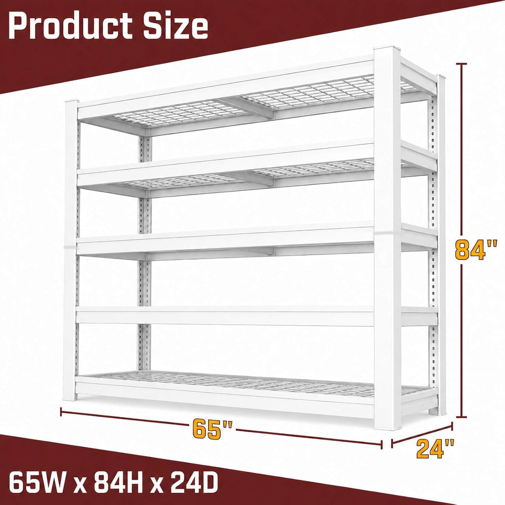 White Heavy Duty Garage Shelving Unit 65 W x 24 D x 84 H, 5 Tier Metal Storag...