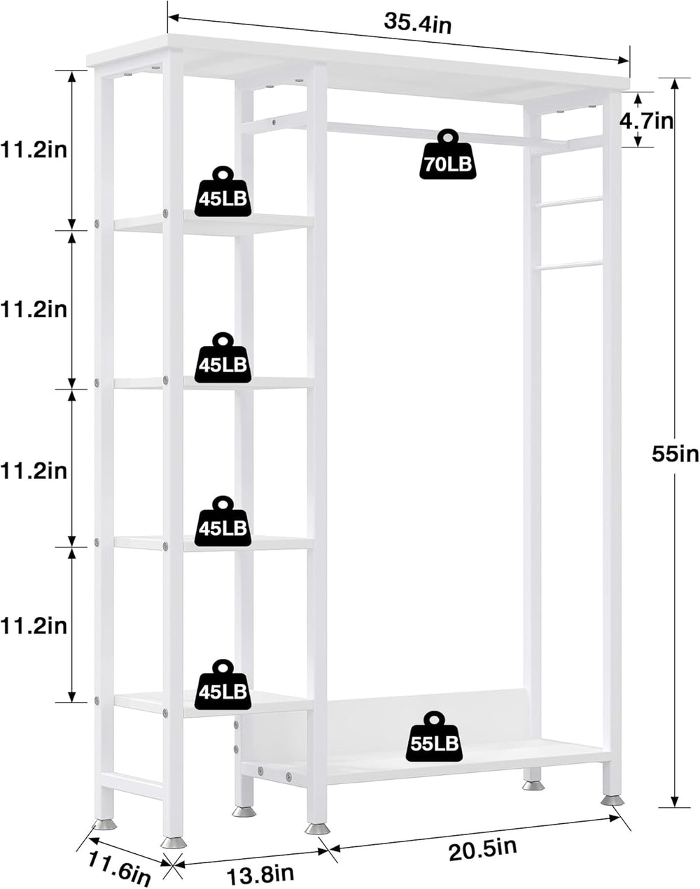 VECELO Open Garment Clothing Rack, Free-Standing Heavy Duty Storage Closet wi...