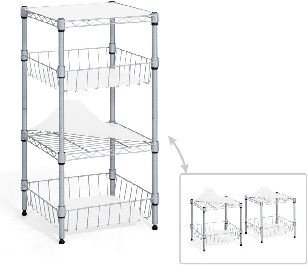Fencer Wire NSF 2 to 4 Tier Stackable Wire Shelving Unit w/Baskets & Line...