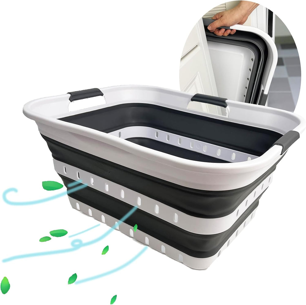 SAMMART Collapsible Plastic Rectangular Laundry Basket - Foldable Pop Up Stor...