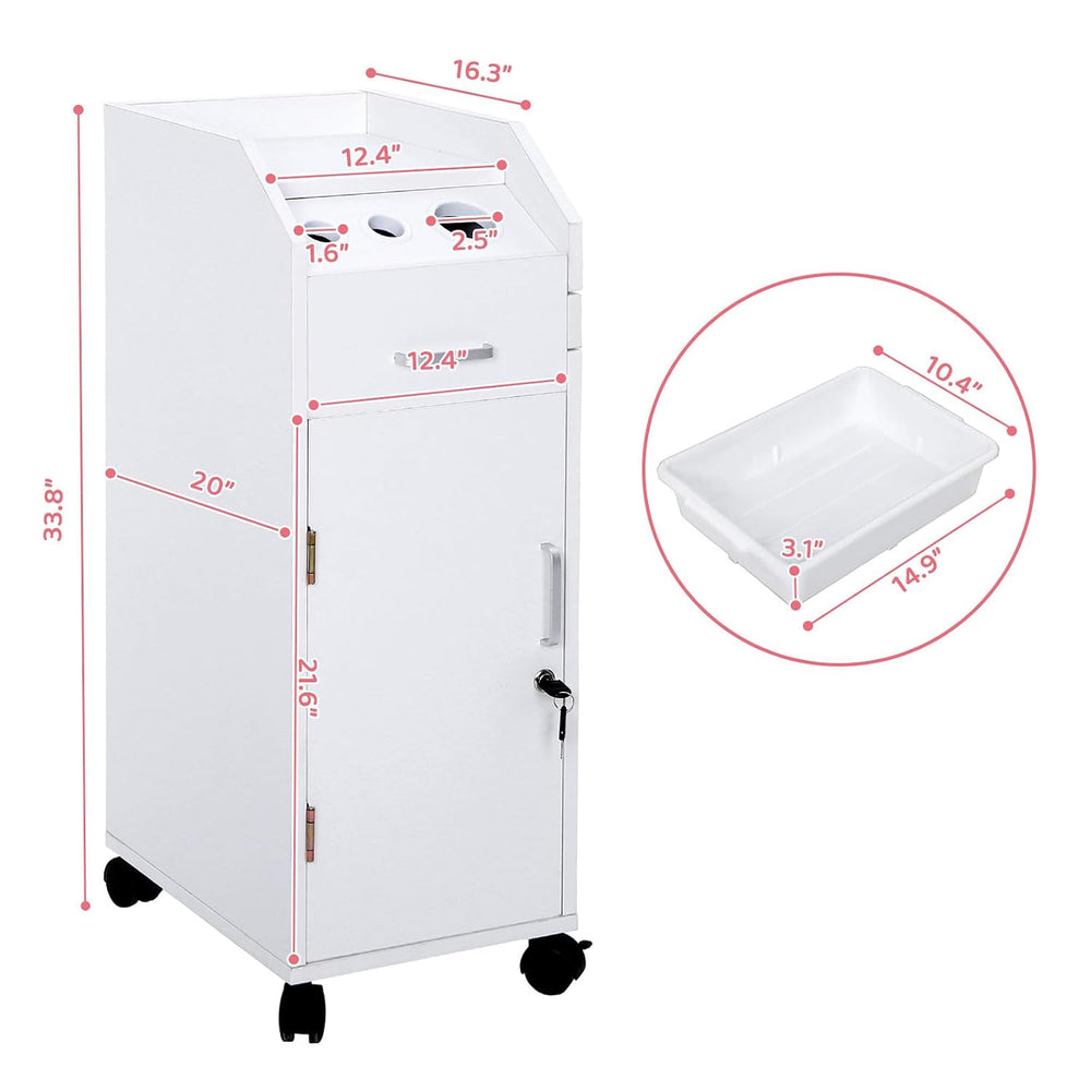 Winado Salon Trolley Cart with 4 Trays, 3 Hair Dryer Holders, White