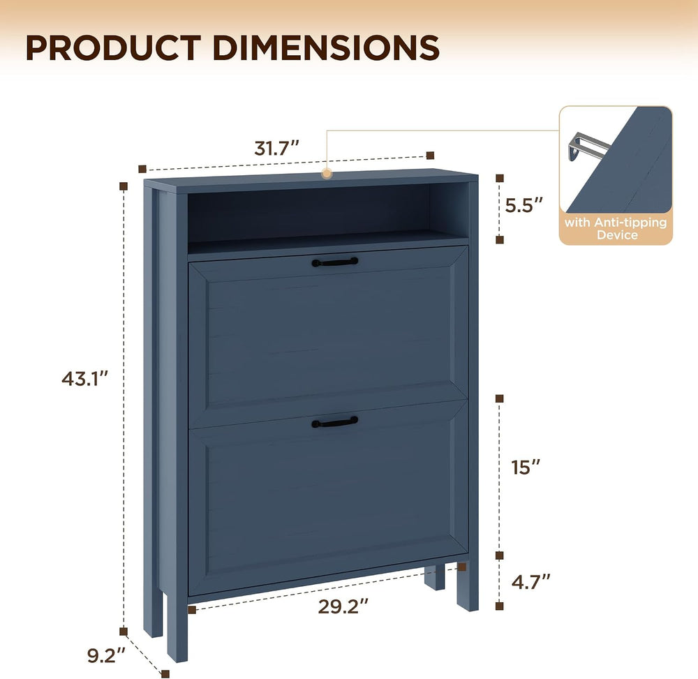 KIGOTY Shoe Storage Cabinet, Hidden Shoe Cabinet with 2 Flip Drawers, Freesta...