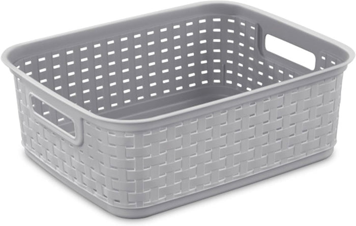 Sterilite Short Plastic Weave Storage Basket, Bin Organization for Countertops, Tabletops and Shelves for Crafts, Jewelry, Gray, 18-Pack