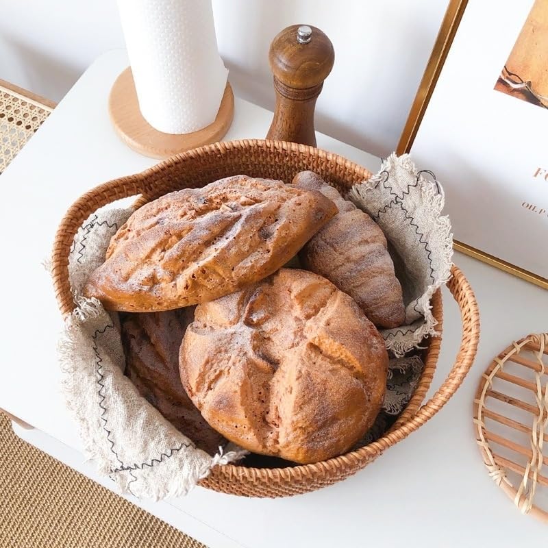 Rattan Storage Basket, Hand Woven Fruit Basket with Handles, Wicker Serving B...