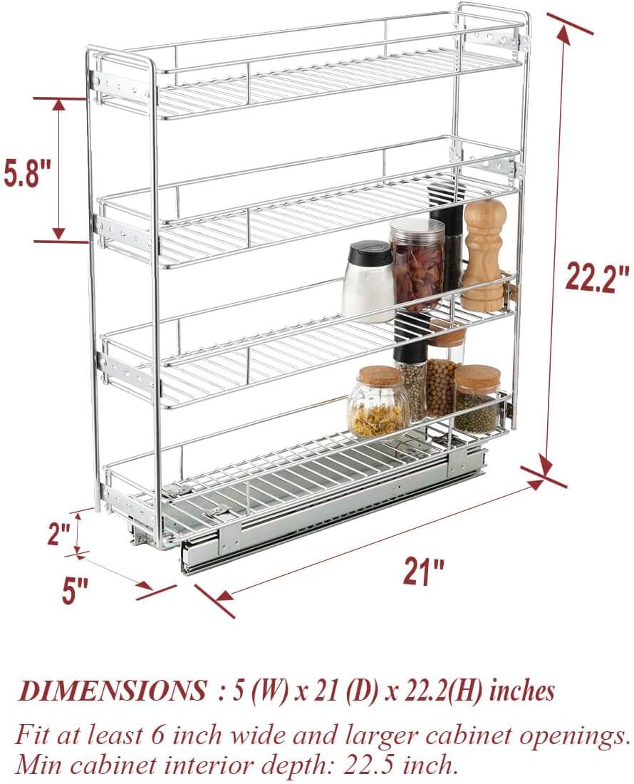 OCG 4-Tier Pull Out Kitchen Cabinet Spice Rack Holder Shelves (5" W x 21...