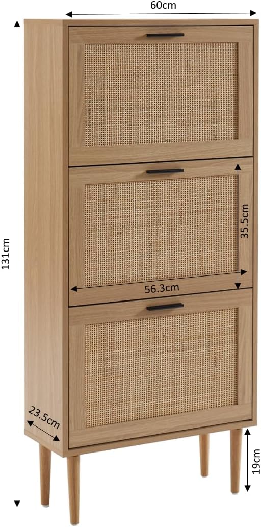 BAÏTA - Amana Shoe Cabinet Oak Effect and Rattan Cane 60 cm