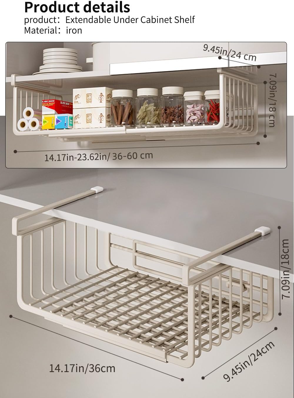Extendable Under Shelf Storage Basket, Hanging Baskets Under Cabinet Shelf Or...