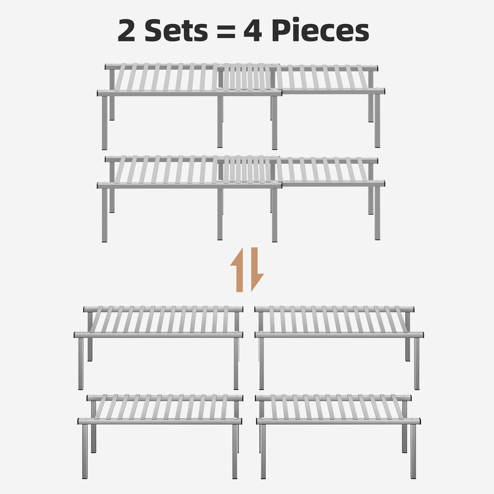 STORAGE MANIAC Expandable Cabinet Organizer Shelf, Set of 4, Gray