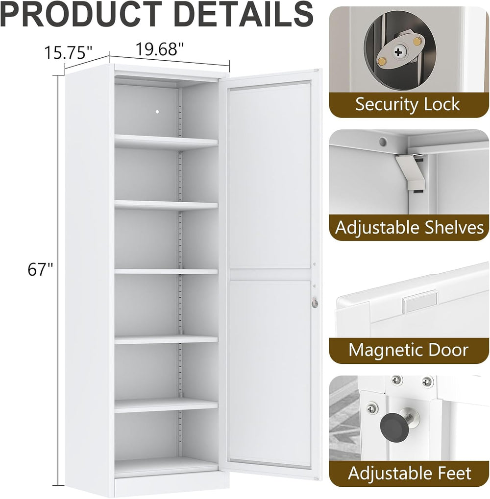 pozdeg 67" White Lockable Metal Storage Cabinet