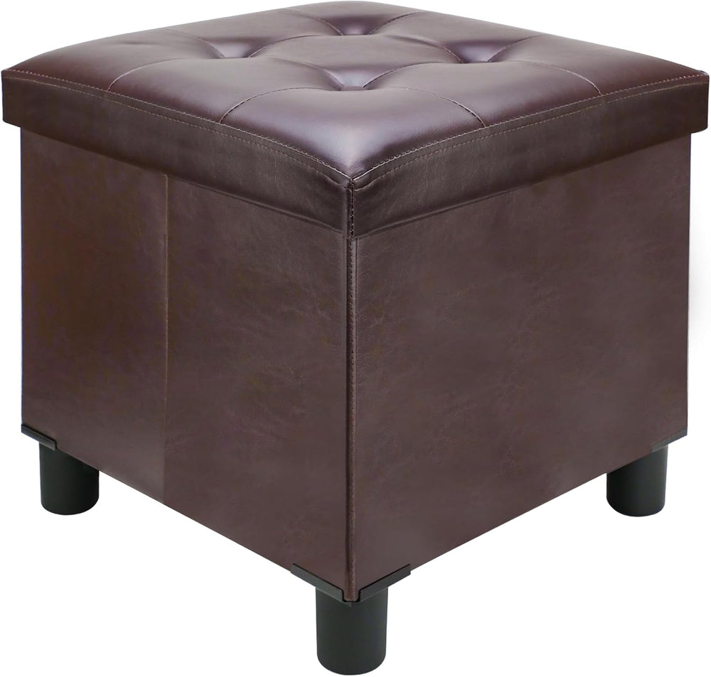 18 Inches Cube Storage Ottoman, Faux Leather Collapsible Square Folding Ottom...