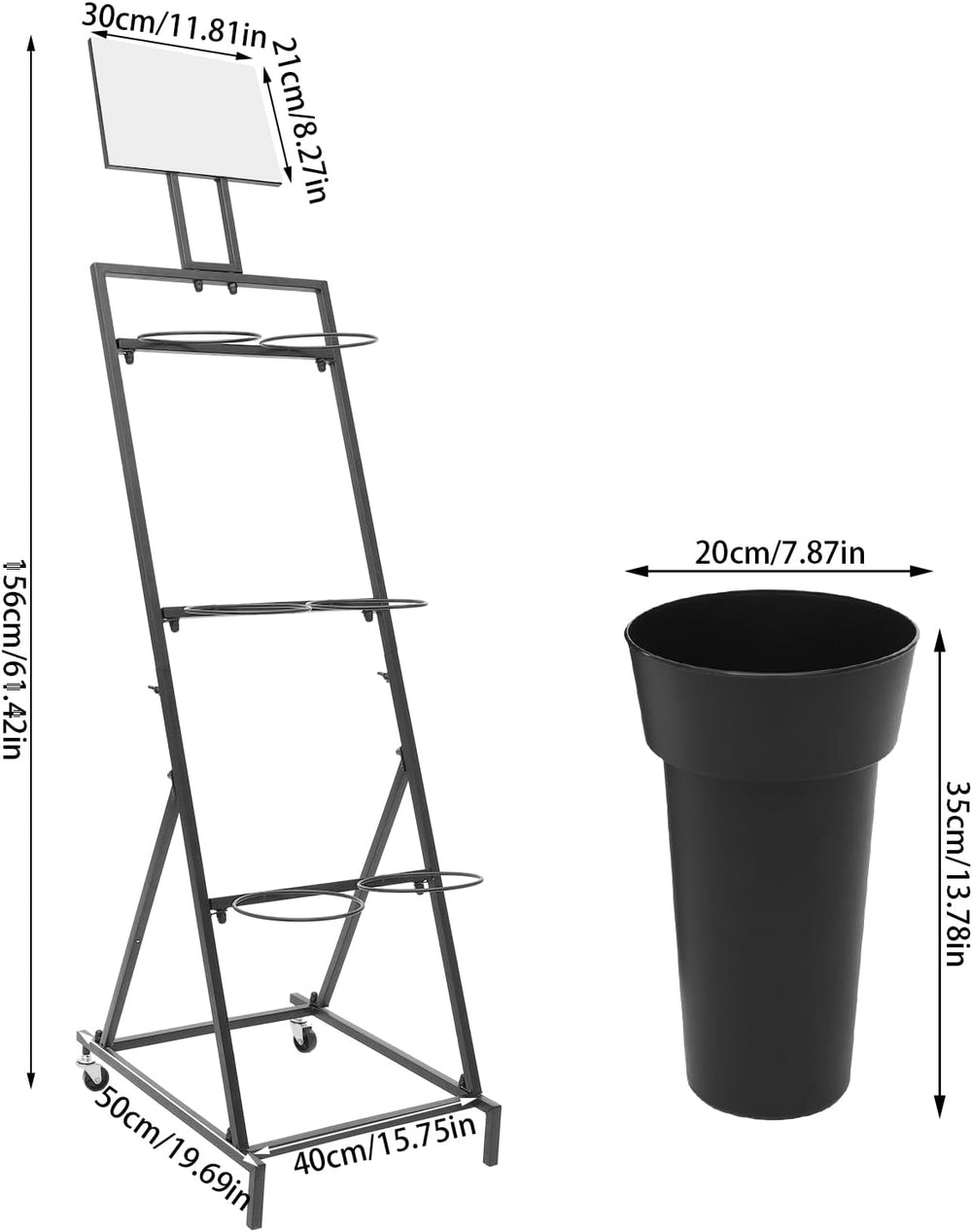 3-Tier Flower Display Stand with 6 Buckets, Commercial Metal Plant Rack with ...