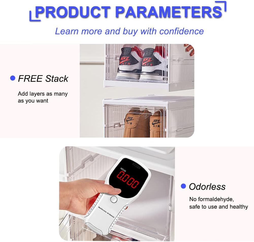 6-Tier Shoe Rack Shoe Storage Box Bins Clear Collapsible Plastic Accordion St...