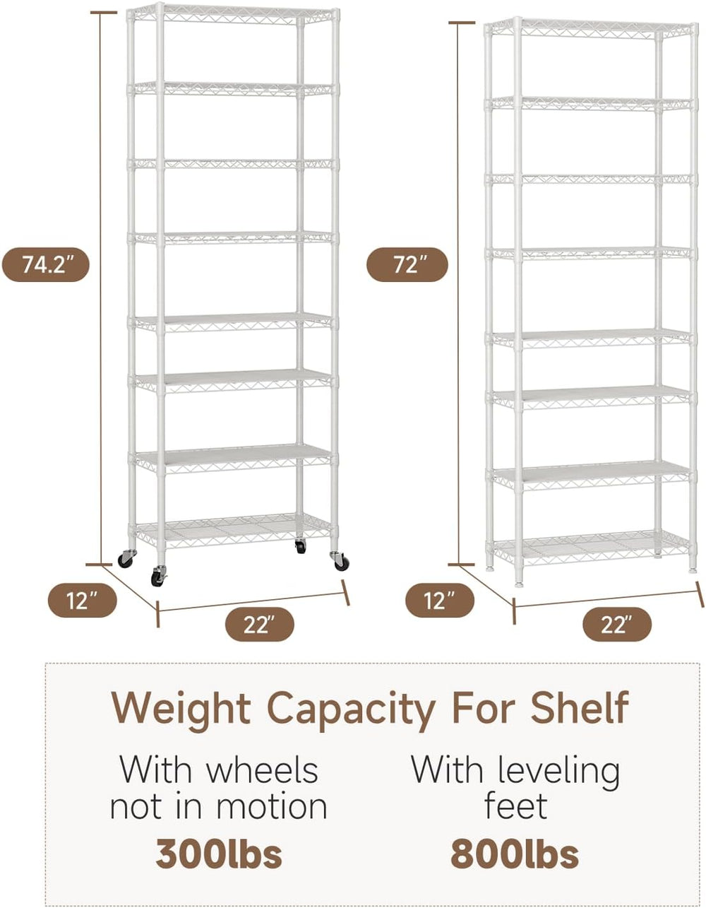 Golpart 8Tier Adjustable Storage Shelves Metal Wire Shelving Standing Shelf