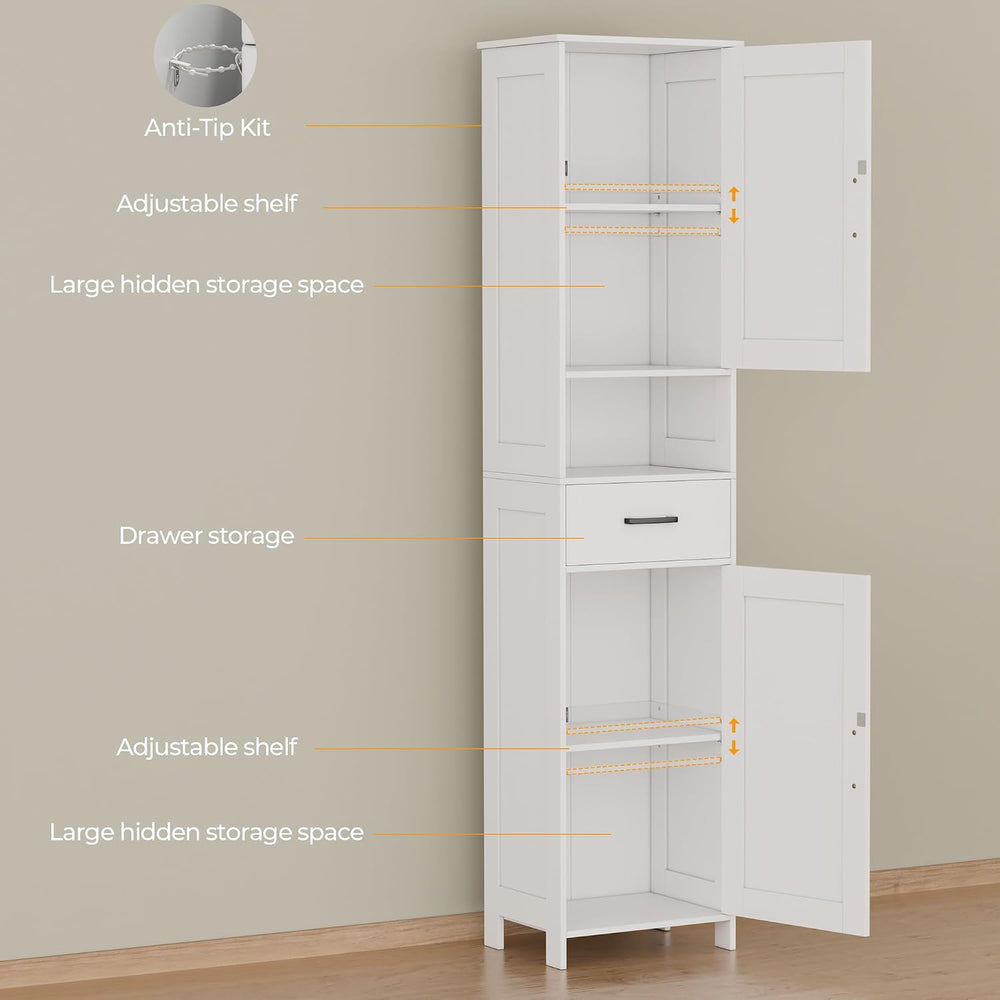 Homhedy 67" H Tall Bathroom Storage Cabinet with Barn Doors and Drawer