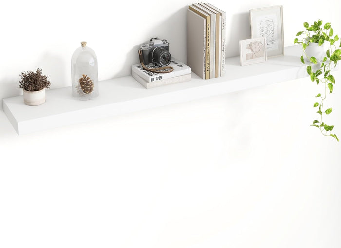 Acovy 48 Inch Floating Shelves, 8 Inch Deep Floating Shelves for Wall, Hanging Shelf with Invisible Brackets, Deep Shelves for Bathroom, Bedroom, Living Room, White, Set of 1