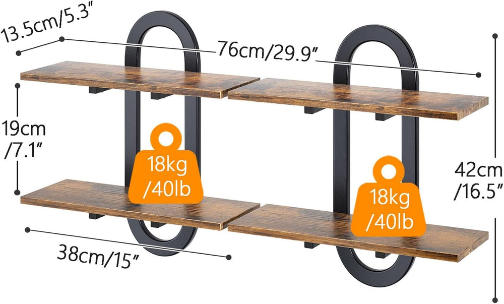 Arched Floating Shelves Set of 2, 15" Vintage Distressed Wall Mounted Sh...