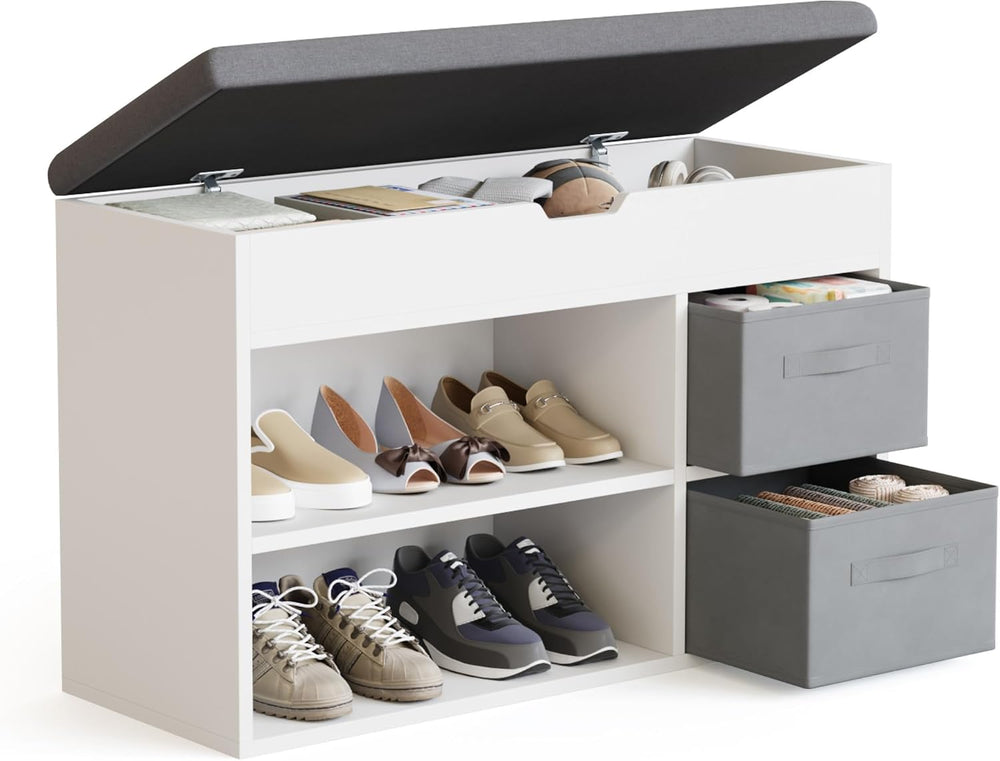 Mondeer Shoe Storage Bench with Seat, Folding Padded Seat, White