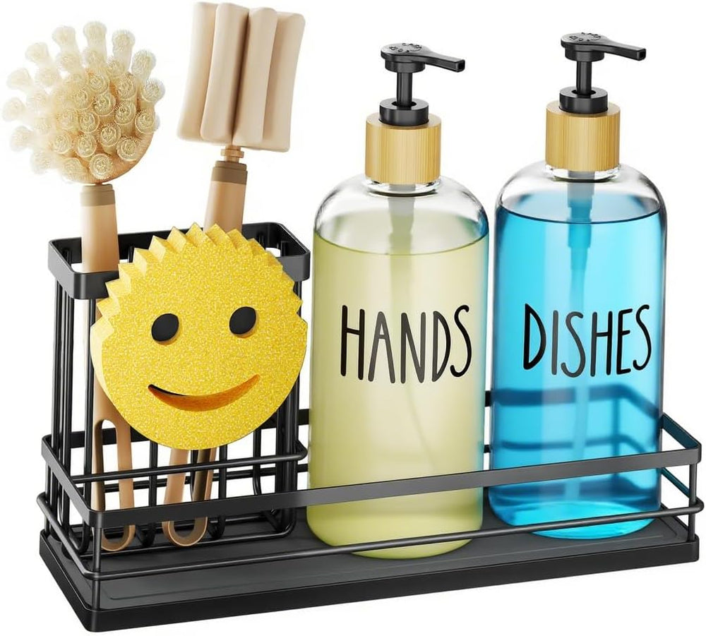 Moforoco Kitchen Dish Soap Dispenser Set, 16OZ Glass Bottle, Hand and Dish So...