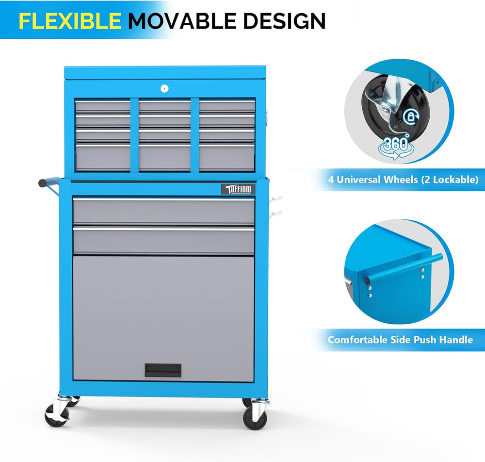 TUFFIOM 8-Drawer Rolling Tool Chest w/Lock, Tool Storage Cabinet w/Wheels, De...