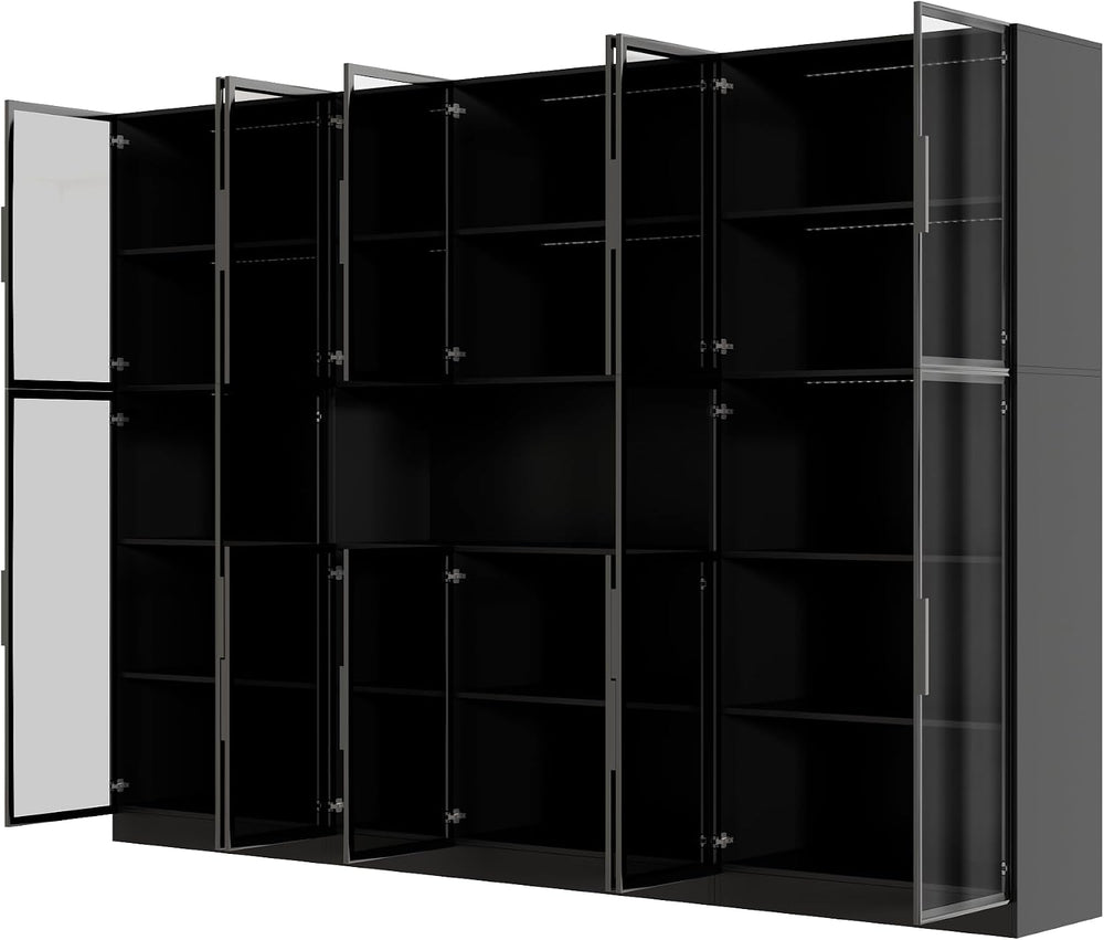 Bobve 78” LED Storage Cabinet Set with Glass Doors,Large Pantry Cabinets,Mult...