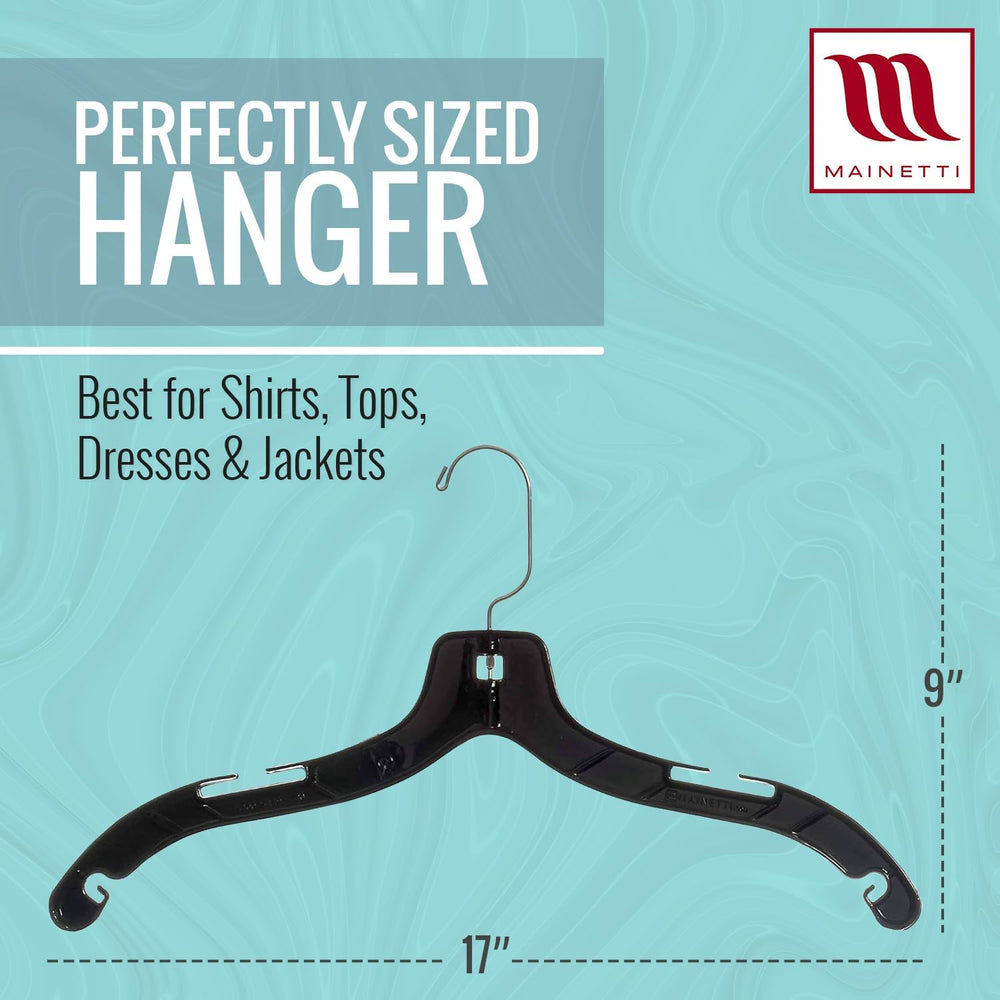Mainetti 17in Black Plastic Shirt Hangers with Swivel Hook (20 Pack)