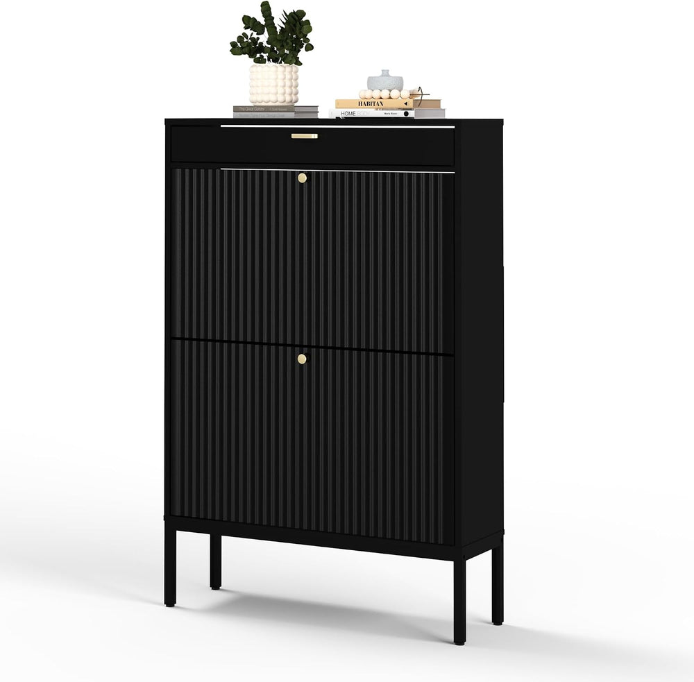 XIAO WEI Shoe Cabinet, Shoe Storage Organizer Cabinet with 2 Flip Wavy Line D...