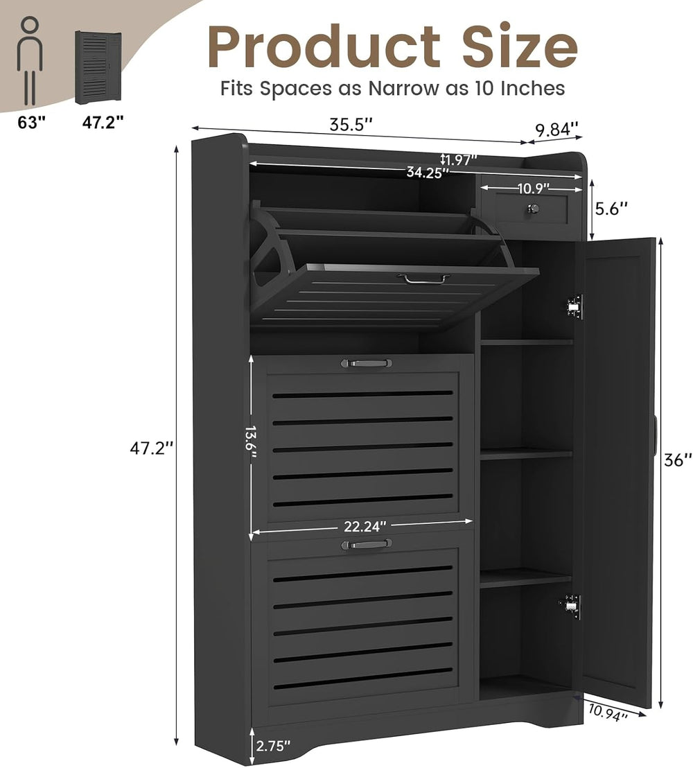 Shoe Storage Cabinet with 3 Flip Drawers, Shoe Cabinet Storage for Entryway, ...