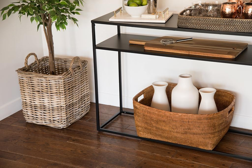 KOUBOO Oblong Rattan Storage Basket with Handles, Large Bin Honey Brown