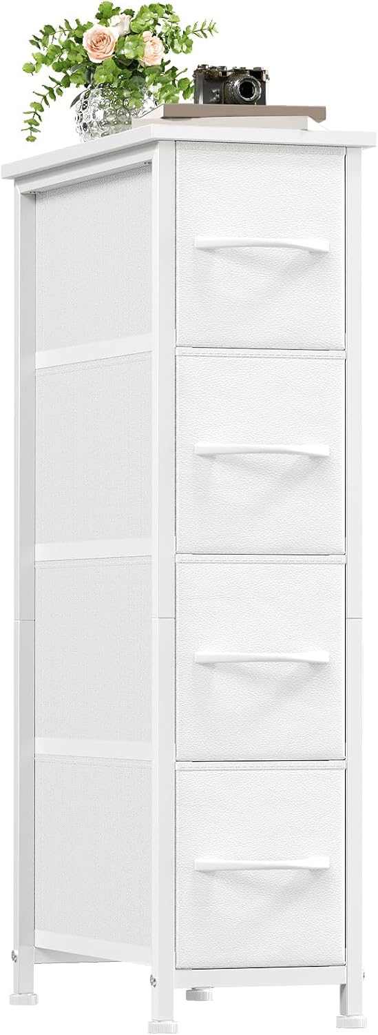 Somdot Narrow Dresser for Bedroom, 4 Drawer Storage Cabinet, White