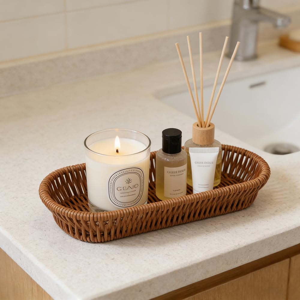 Silverware Organizer Basket, Silverware Basket for Drawer, Small Wicker Bread...