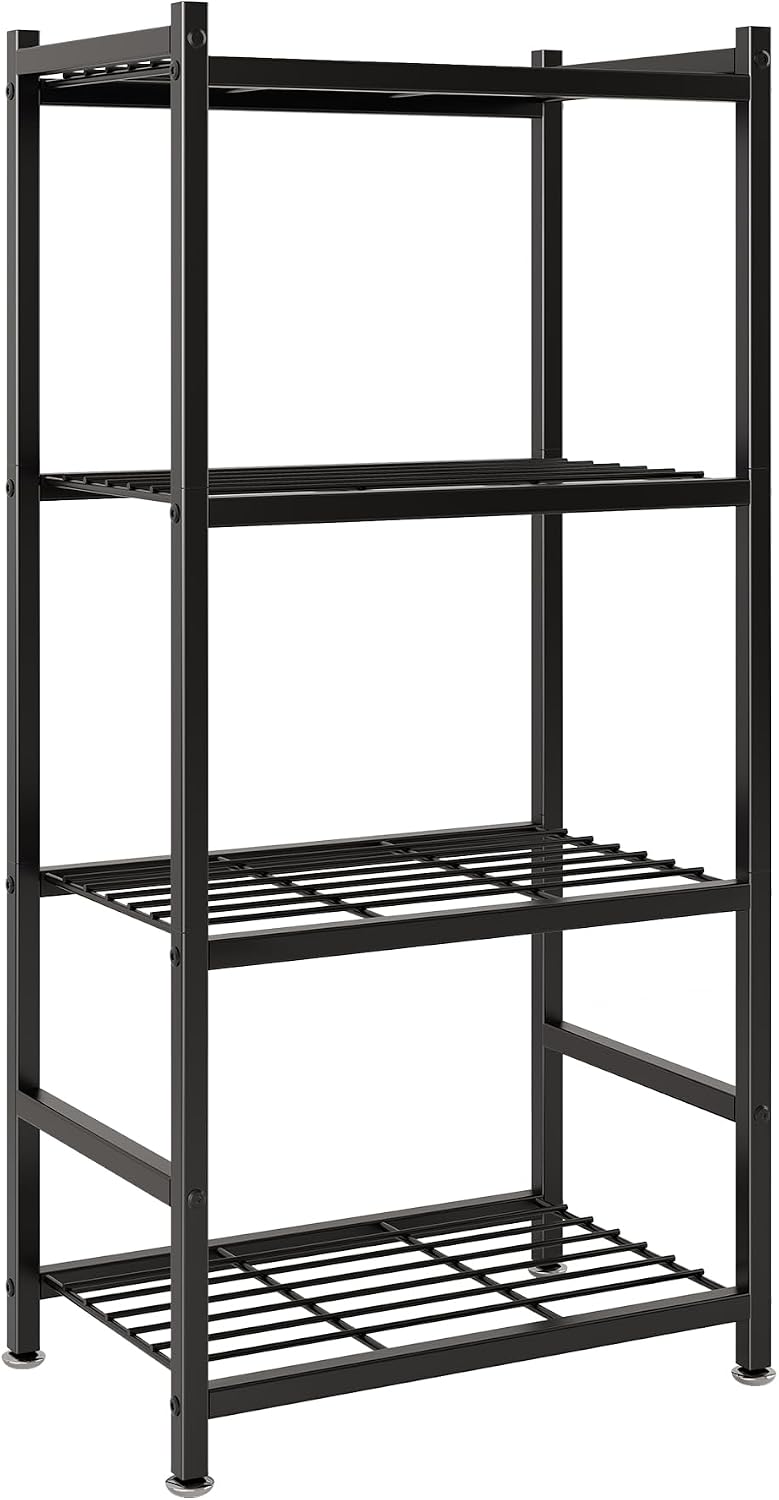 Small Storage Shelves, 4-Tier Metal Shelving Unit with Leveling Feet, Shelf O...